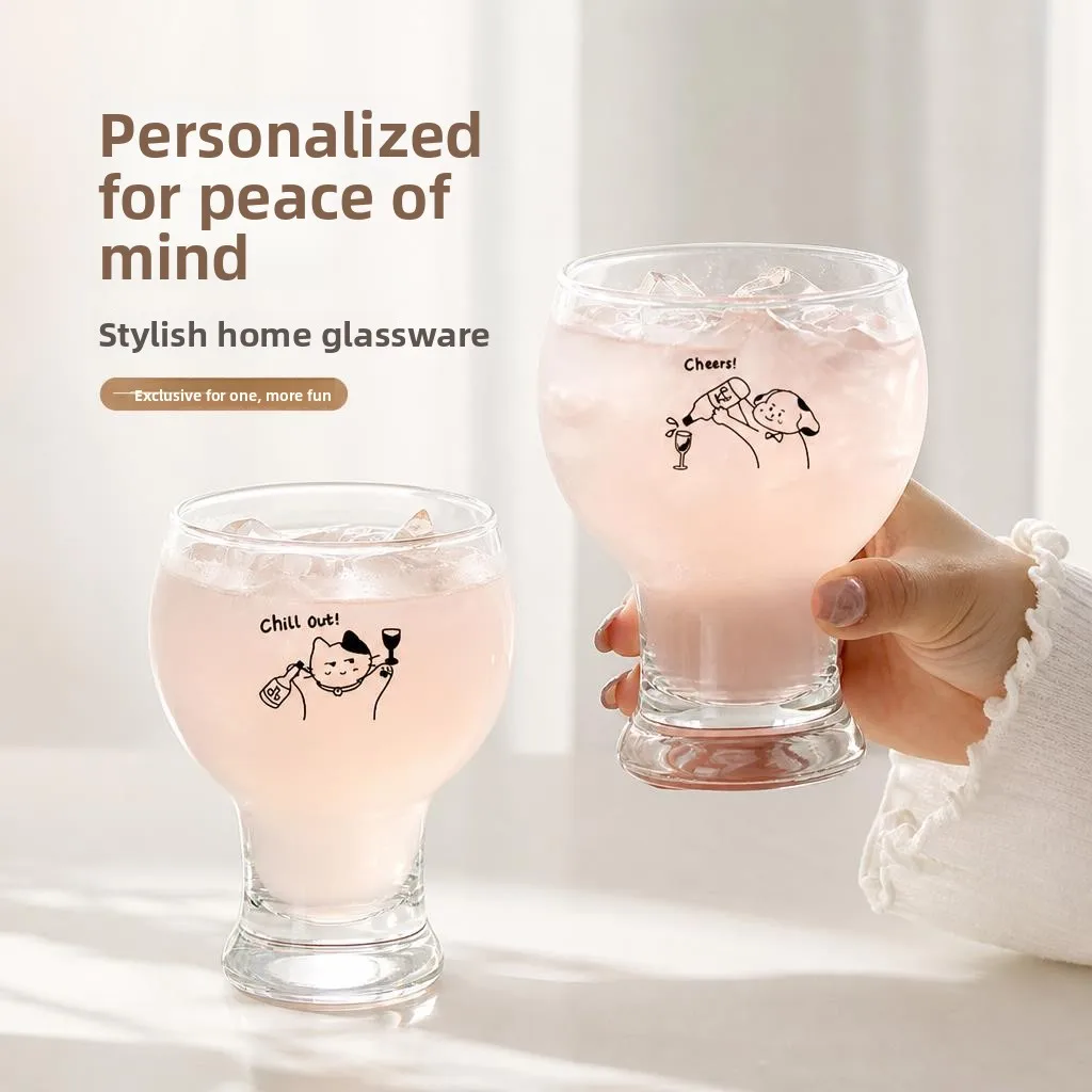

High Aesthetic Value Beer Glass Cartoon Female Unique Home Use Juice Glass Cup Portable Single Layer Sodium Calcium Glass
