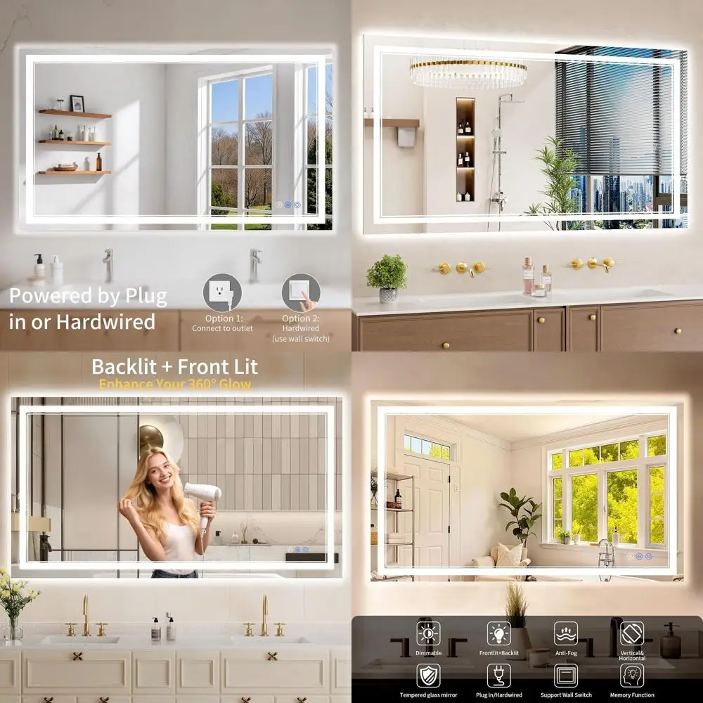 

Зеркало для ванной с 55 светодиодами, с подсветкой сзади и спереди, с функцией антизапотевания, регулируемой яркостью, из закаленного стекла, 3 варианта цвета