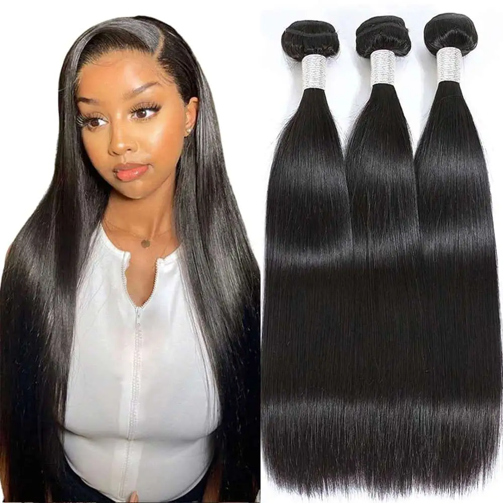 

Straight Human Hair Bundles Natural Black Women Cheap Remy Human Hair Extensions 1/3/4 Pieces 8-32 Inch Bone Straight Bundles