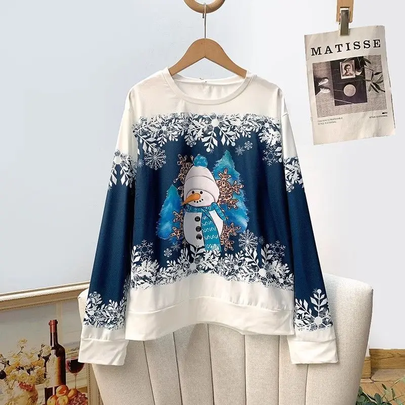 Damen Weihnachten Schneemann Lose Große Größe Casual Sweatshirt Langarm T-shirt Frühling und Herbst