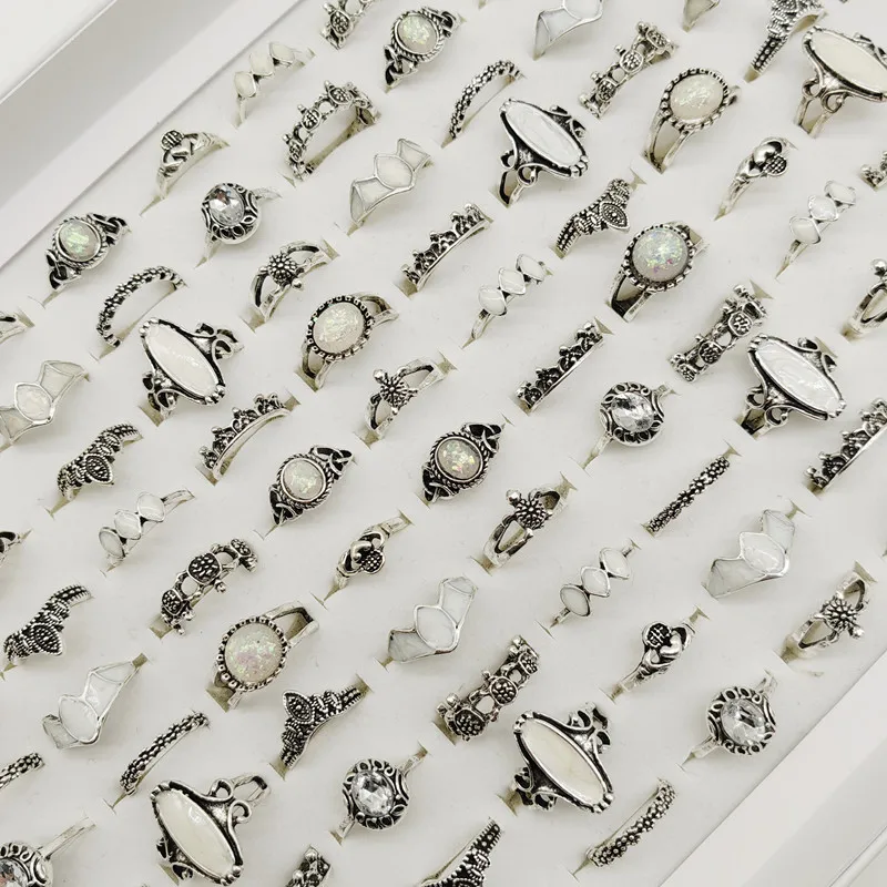 30 teil/los Großhandel Fabrik Vintage Shell Geschnitzte Blatt Finger Ringe Für Frauen Schwarz Emaille Große Blume Stern Mond Party Schmuck geschenk – Detail 8