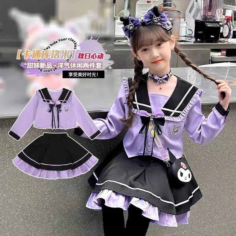 Kuromi-Chemise à manches longues Anime Sanurgente Ins pour filles, pantalons à capuche de dessin animé mignon, ensemble de vêtements 2 pièces, cadeaux Kawaii