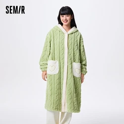 Semir Home Clothing Women Fashion Texture Pattern Rabbit Shape Plush Warm Loose Hooded Comfortable Home Robe