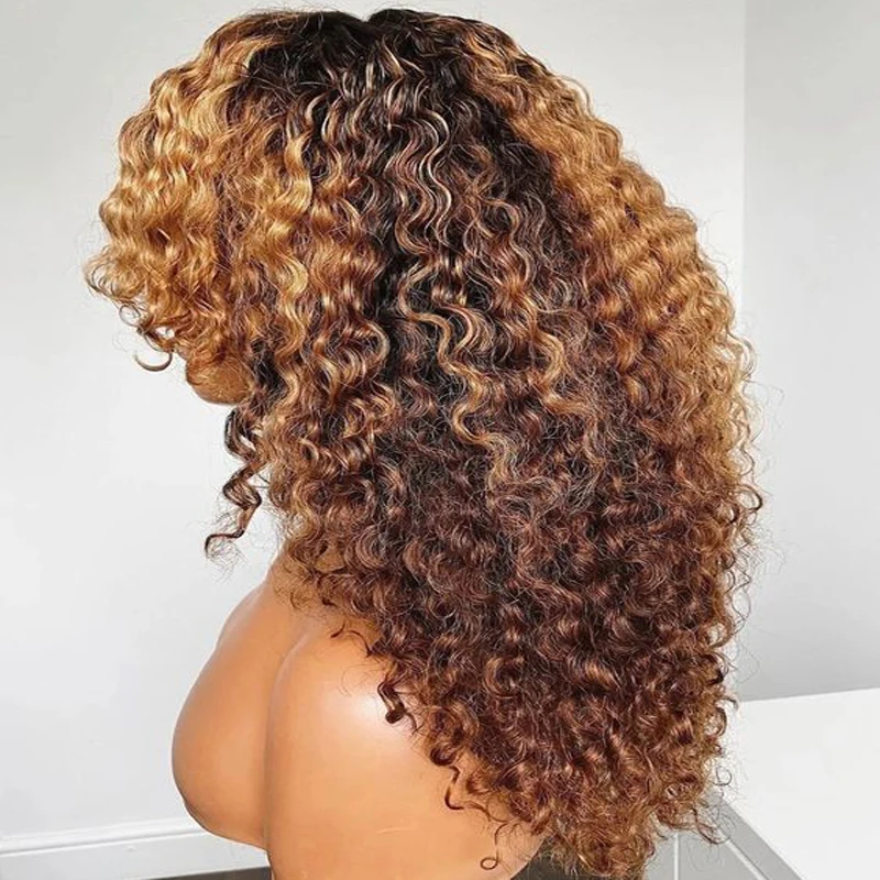 

Soft 26“ Ombre Blonde Kinky Curly Glueless Long 180Density Lace Front Wig For Women BabyHair Preplucked Heat Resistant Daily
