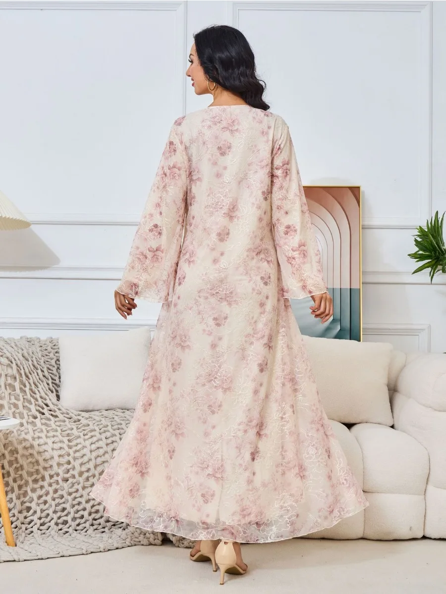 Eid Dubai Muslim Party Dress for Women Abaya Print Beading Jalabiya Long Dresses Morocco Kaftan Vestidos Ramadan Gown Robe 2024