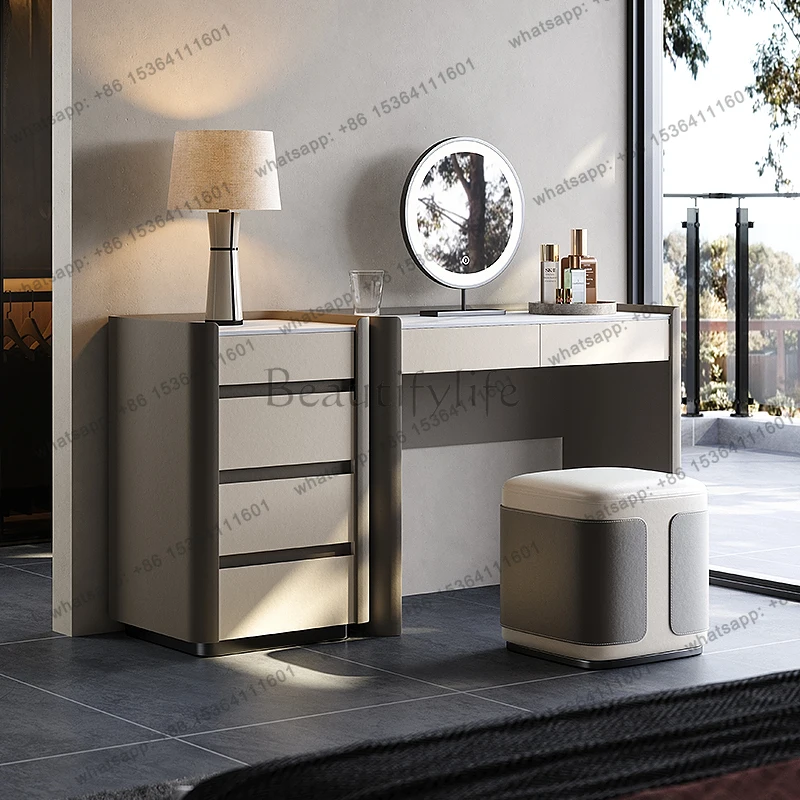Modern rock top leather Makeup vanity Toiletries illuminated makeup dressing table with mirror dressers desk Bedroom furniture