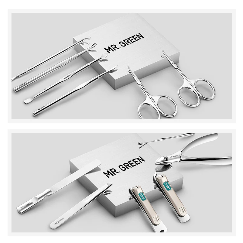 verde conjunto de manicure 12 em 1 kit de função completa profissional conjuntos de pedicure de aço inoxidável com estojo portátil de couro idéia presente