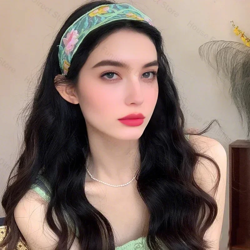 ฤดูร้อนใหม่เย็บปักถักร้อย Rose ดอกไม้ Hairband ลูกไม้หวานกว้าง Brimmed Headbands Headwear สําหรับสาวเด็กอุปกรณ์เสริมผม