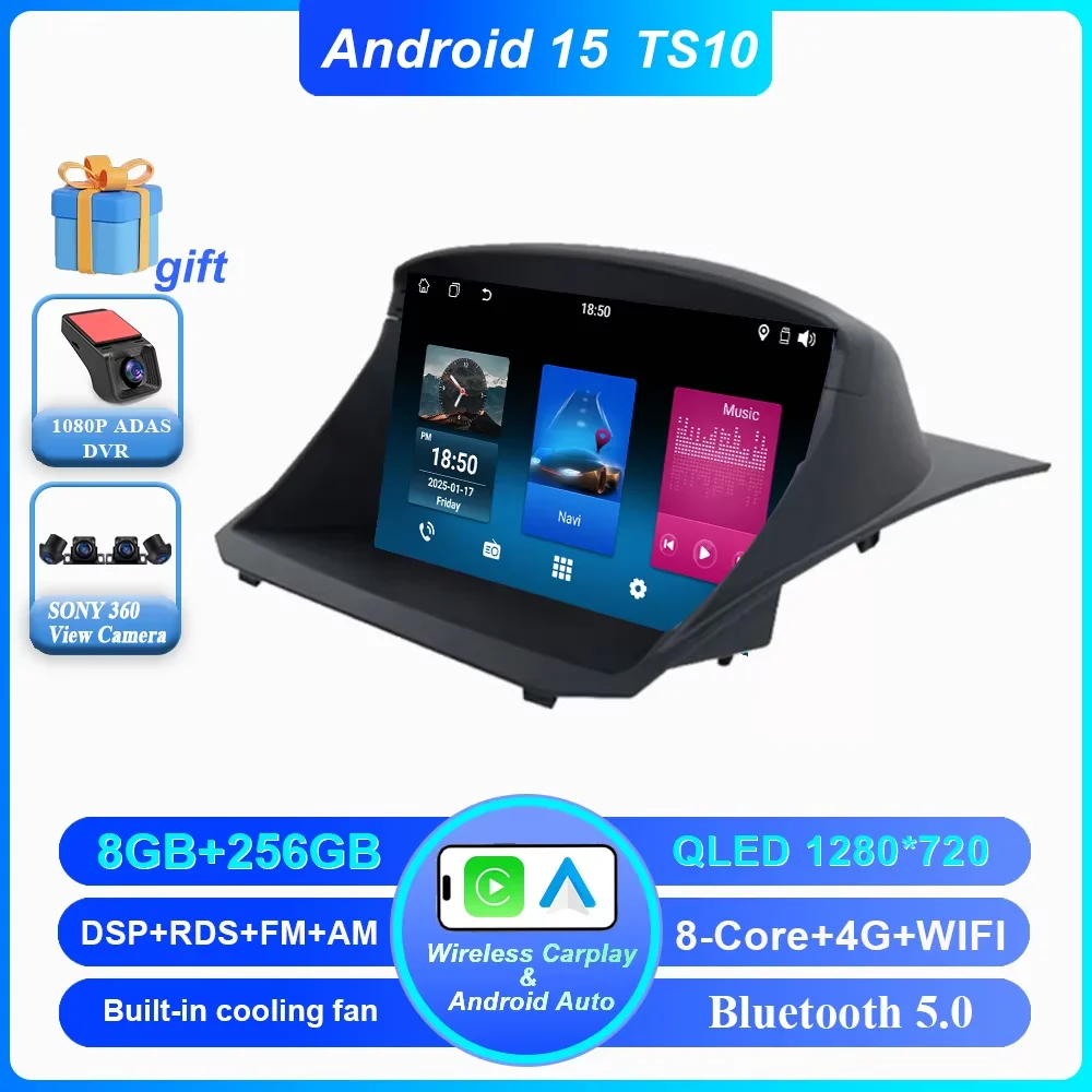 Android 15 Voor Ford Fiesta 2009-2018 Auto Multimedia Video Player GPS Navigatie Auto DVD Bluetooth Touchscreen GEEN 2DIN DVD 4G