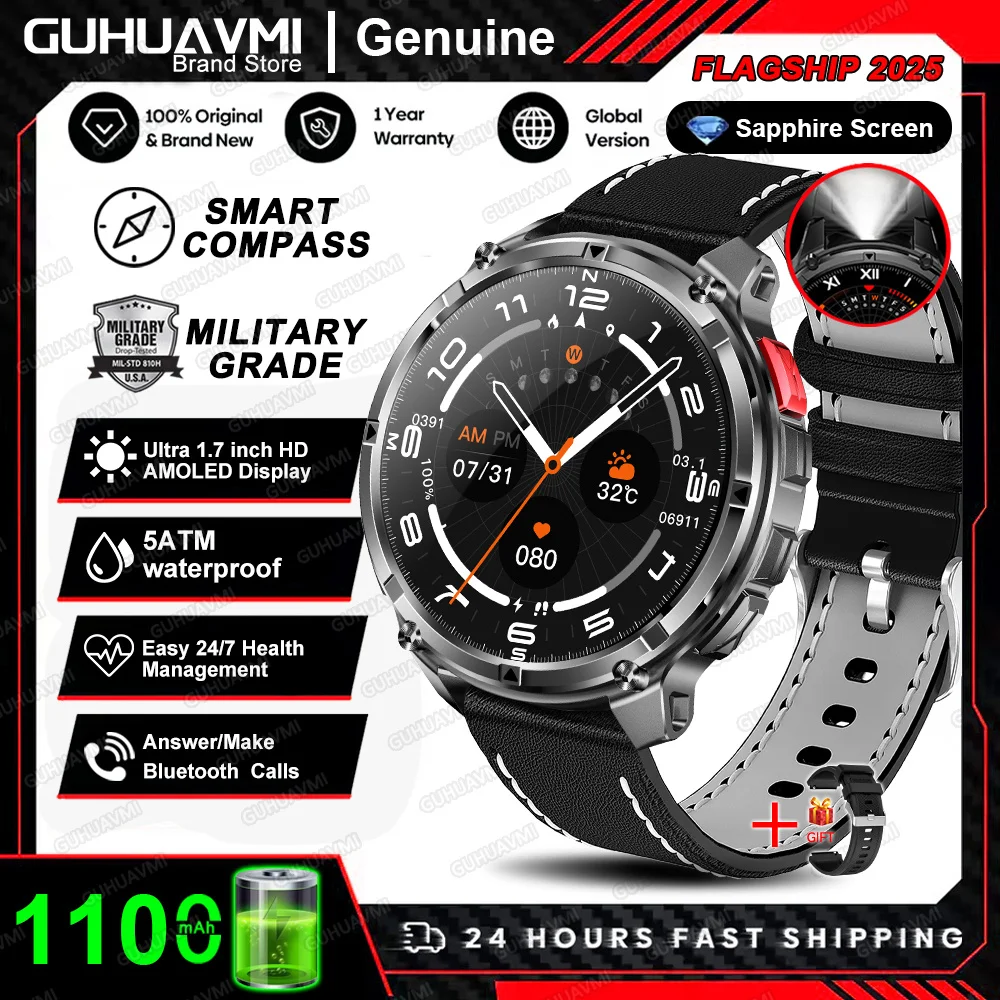 Nieuwe T-REX3 Ultra 1100mAh Batterij SmartWatch 10ATM Waterdichte GPS Kompas Zaklamp 1.7 "AMOLED HD Oproep Sport Smart horloge Mannen