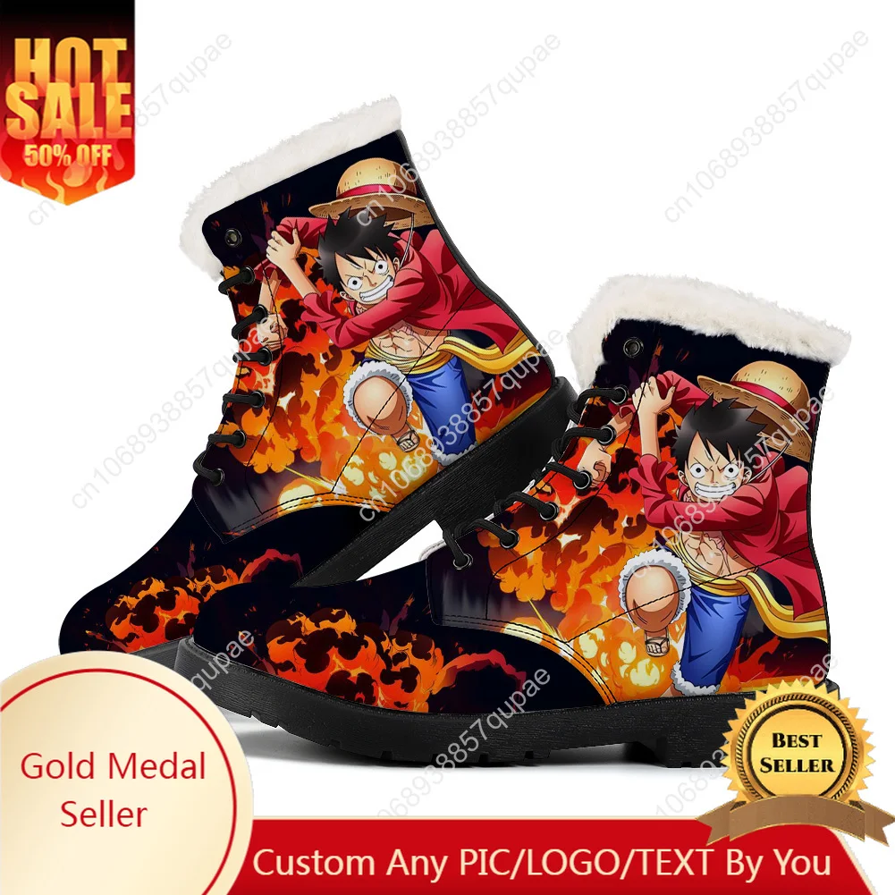 

D L-Luffy Plush Flat Boots HI Cartoon Anime Mens Womens Teenager Custom Boot High Quality Couple Customized Shoes Sports Shoes