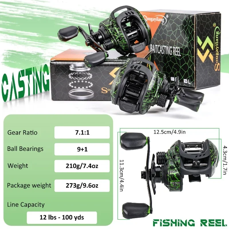 Carrete Baitcasting Sougayiang 7.1:1 – Freno magnético 9+1 rodamientos - imagen 3