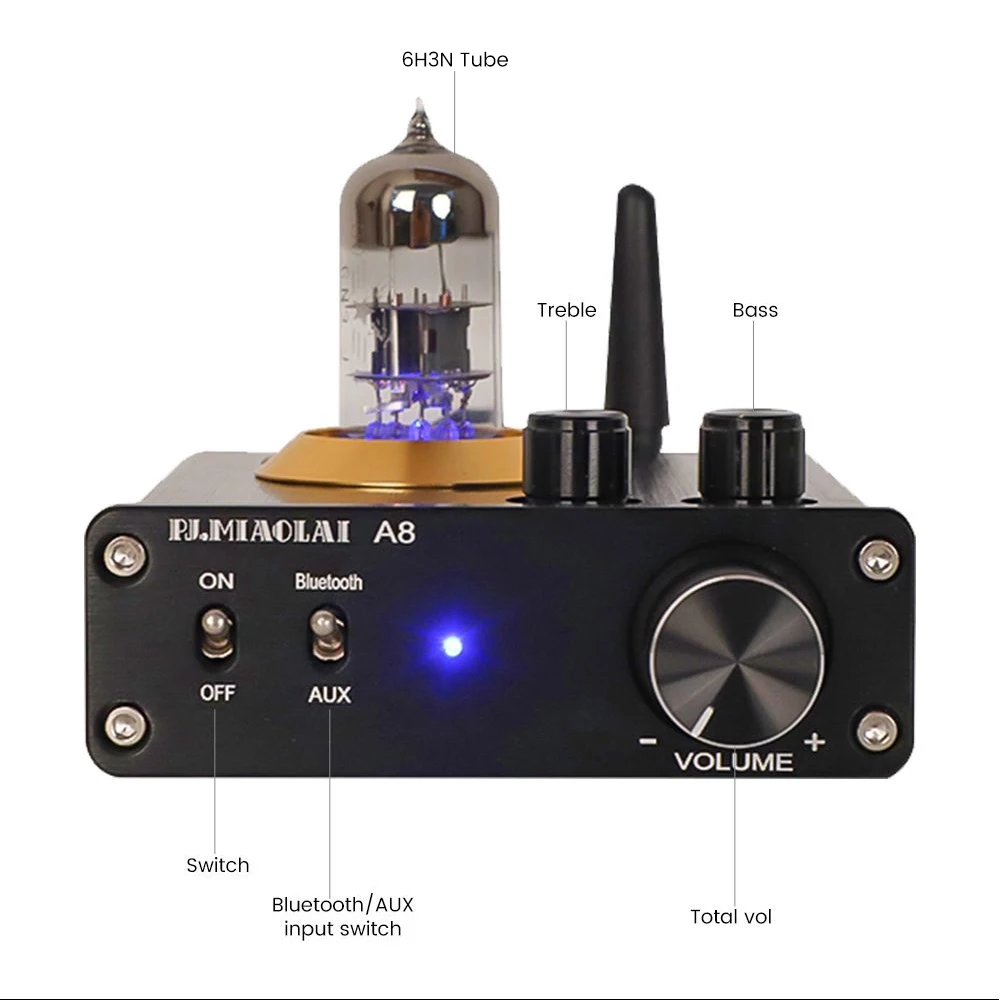 PJ.MIAOLAI TPA3116 Bluetooth 5.0 6N3N Tube Amplifier MAX9722  Stereo Amp Power Amplifier Sound Amplifiers Home Theater 40W×2