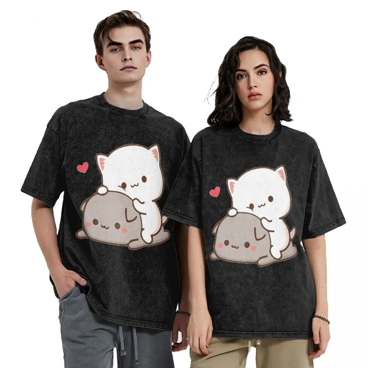 Bear And Panda Bubu Dudu Balloon Washed T Shirts Harajuku Short Sleeve Hip Hop T-Shirt Streetwear Tops Tees for Men Women