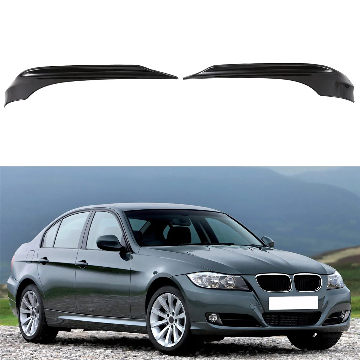 Car Front Bumper Splitter Spoiler Corner Wrap Lower Crash Strip for BMW E90 E91 325i LCI M-Tech 2009-2011 Glossy Black