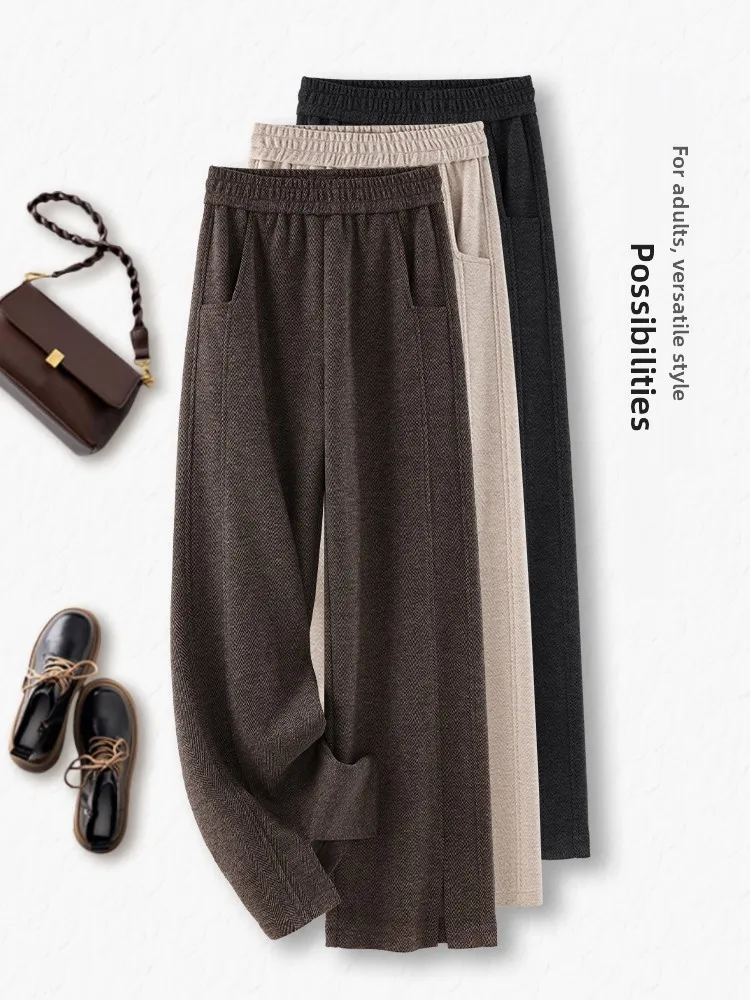 

Брюки с высокой талией и широкими штанинами для женщин, осенне-зимние повседневные брюки прямого кроя из смесовой шерсти, удобные свободные брюки в корейском стиле