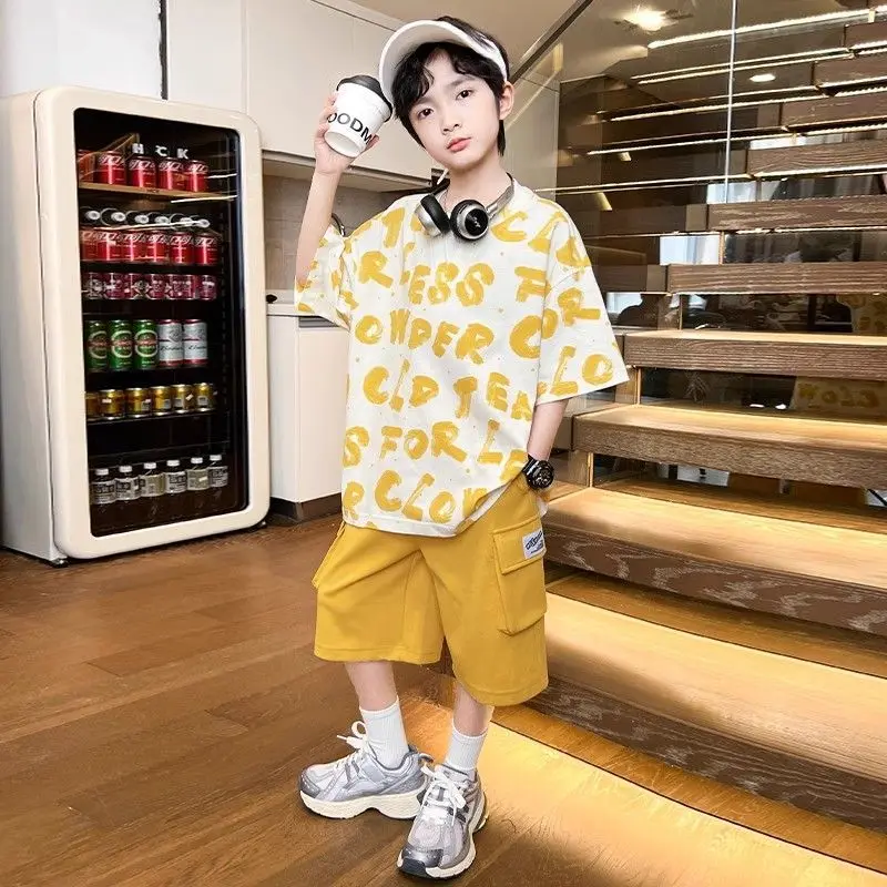 

Summer Sports Top Shirts Children's Bottom Clothes Set Boy Clothing Sets Boys Child Outfit Kids Costume Men's Shorts Suit Korean
