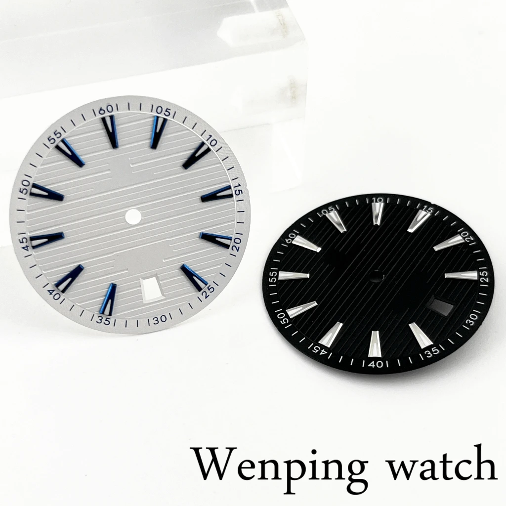 NH35 Sterile 33.5mm Watch Dial Black/White/Blue 6 o\'clock Date Window Green Luminous Automatic Movement Watch Accessories Parts