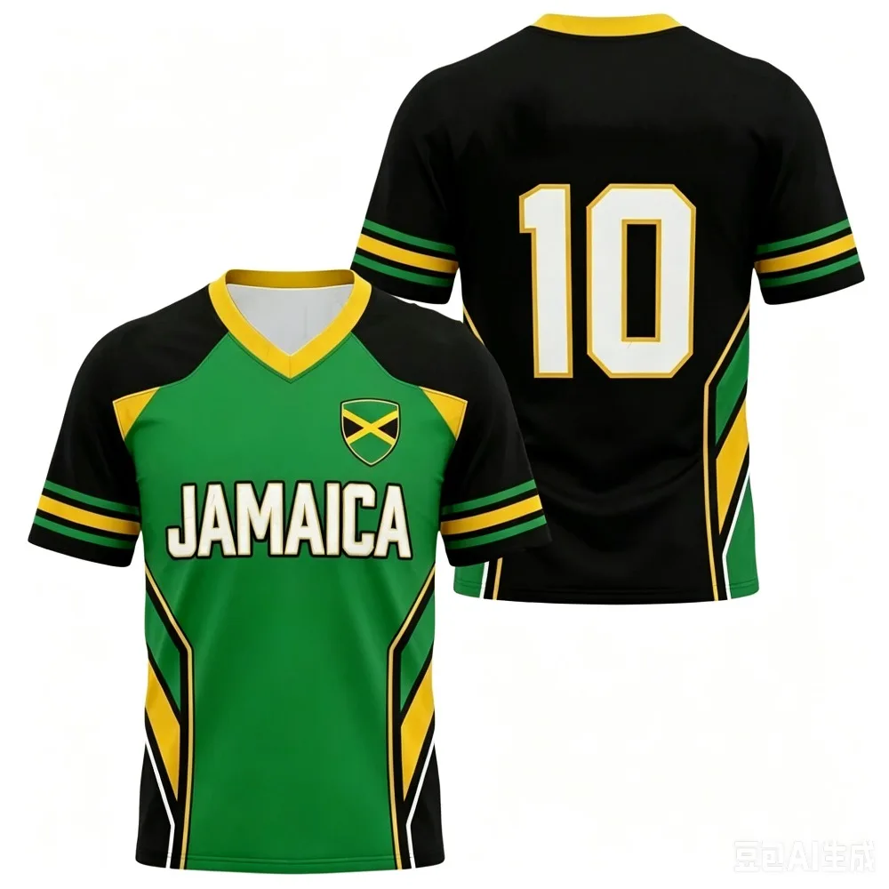 Jamaica Soccer Jersey Fan Shirt Fashion Casual Streetwear Breathable Quick Drying Short Sleeved Summer Women T-Shirt V-neck Top