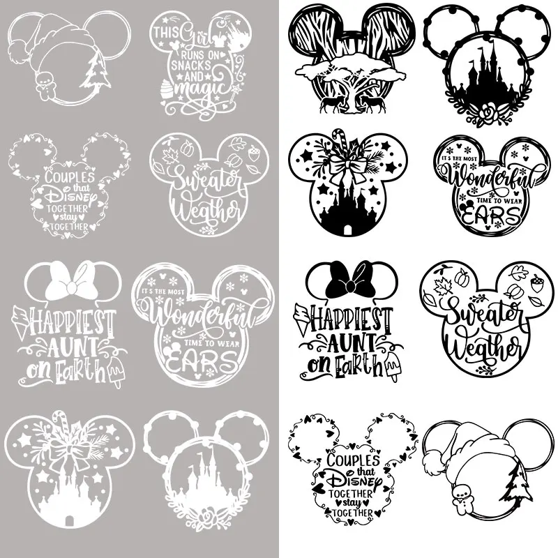

Brand Black and white Mickey Cute text and castle pattern Vinyl Sticker For Cloth heart iron on patch Washable diy craft