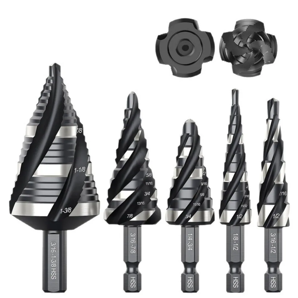 

1/5 шт. ступенчатое сверло со спиральной канавкой, ступенчатое сверло из быстрорежущей стали, кобальтовое ступенчатое конусное сверло для дерева, алюминия, открывалка для отверстий, сверление тоже