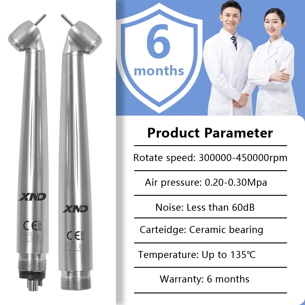 XND 45Degree Angle Dental High Speed Handpiece for Impacted Teeth Extraction Wisdom Teeth Cutting Stainless Steel Body 2/4 Hole