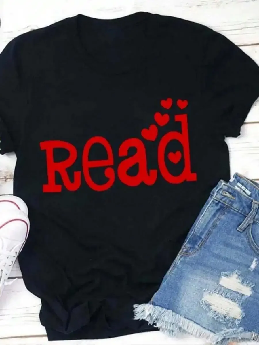 Read Teacher Vintage Print Women Casual Tee, Teacher Life Graphic T-Shirt, Novelty Short Sleeve Top, Great Teacher Appreciation