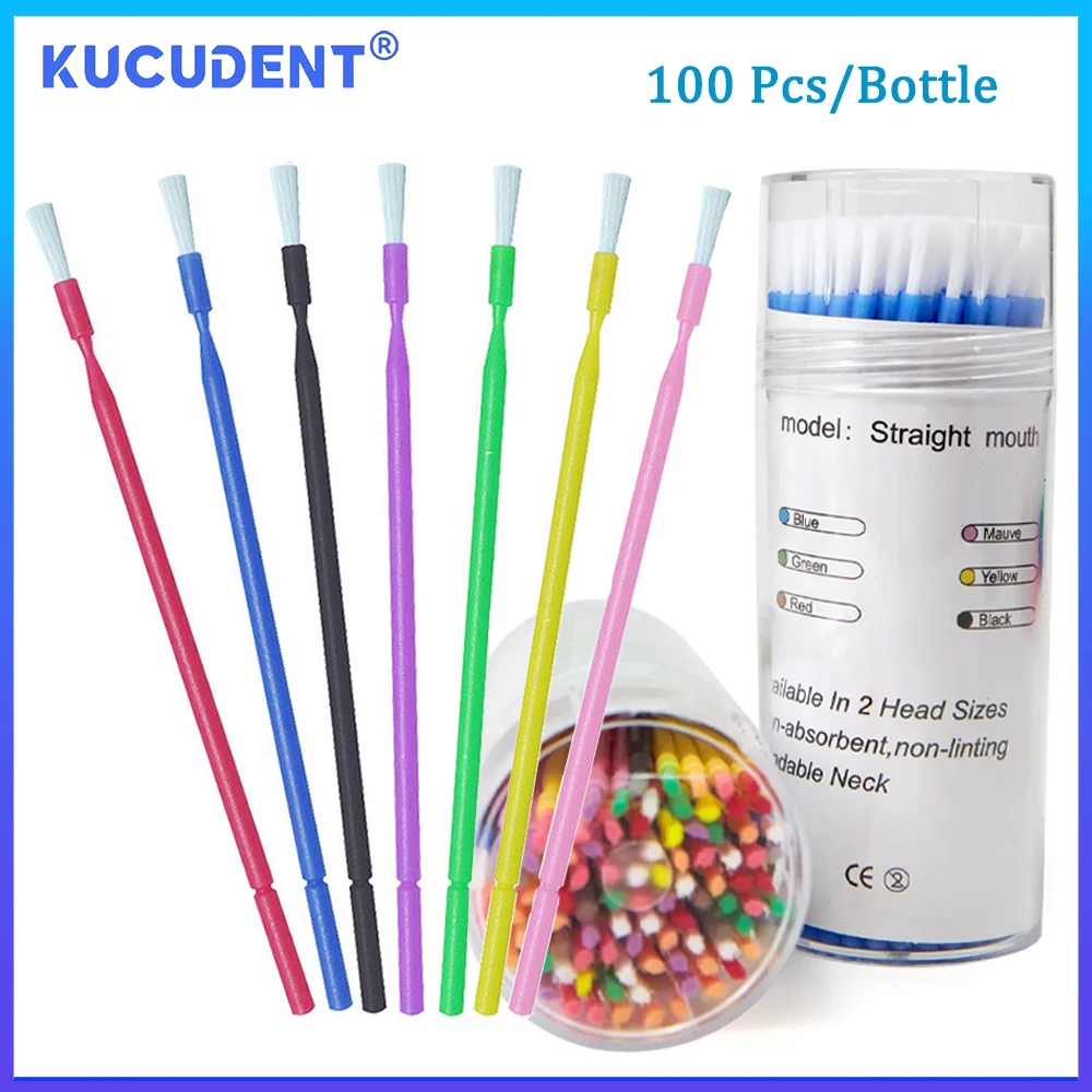 

KUCUDENT 100 Pcs Dental Micro Brush Applicator Bendable Disposable Dentistry Materials Long Shank Brushes Teeth Whitening Tools