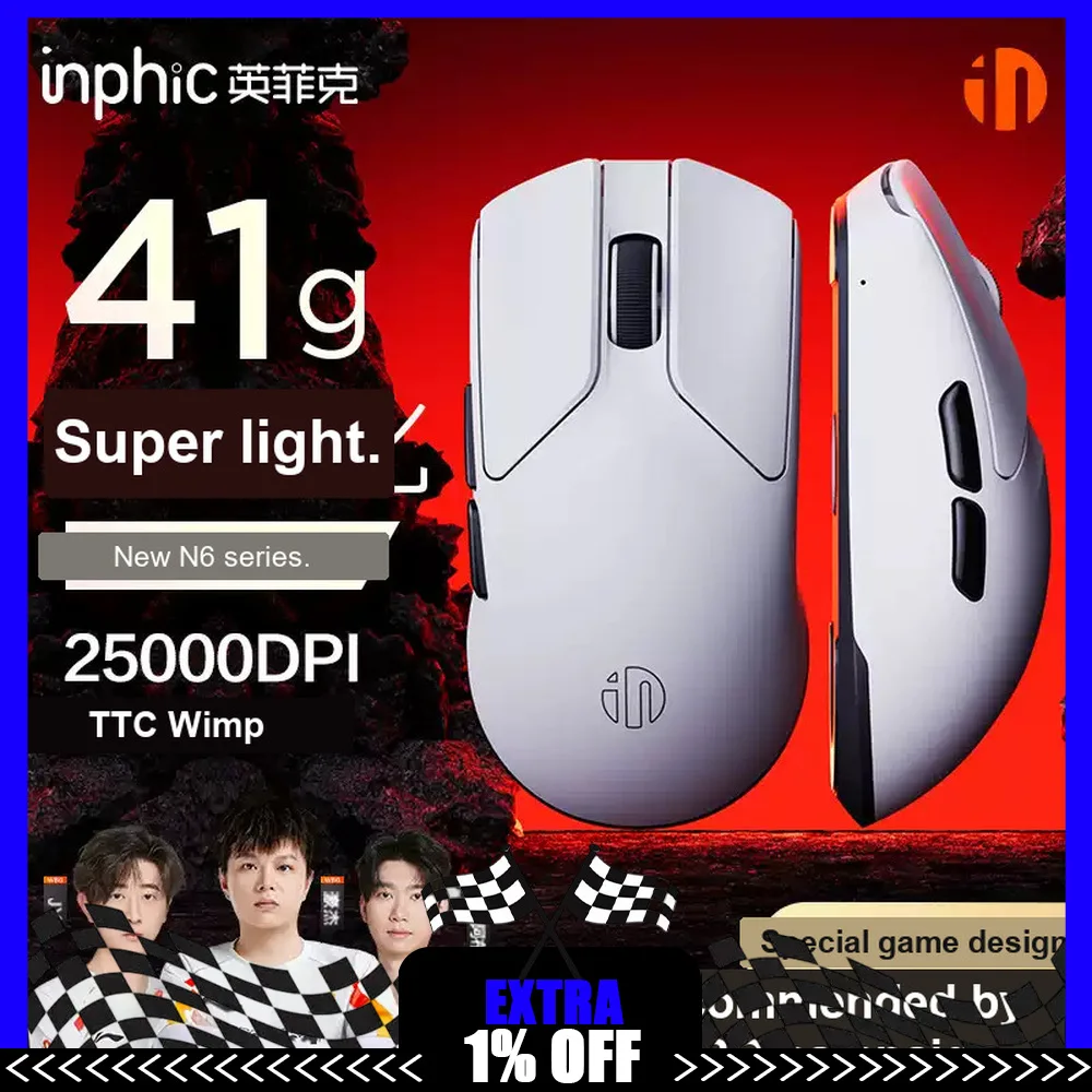 Inphic IN6 Series Mouse Wireless Dual Mode Symmetrical Design for Small To Medium Hands Lightweight Gaming Mouse PC Accessories
