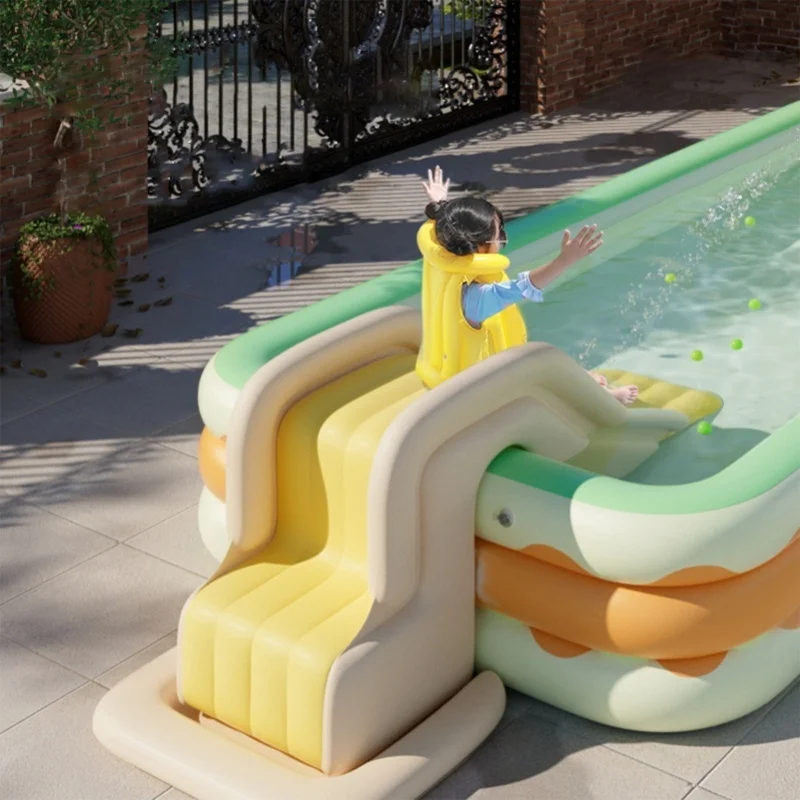 Piscine gonflable 3 couches pliable PVC soufflant piscine pour cour intérieure Orange 4,3 pieds