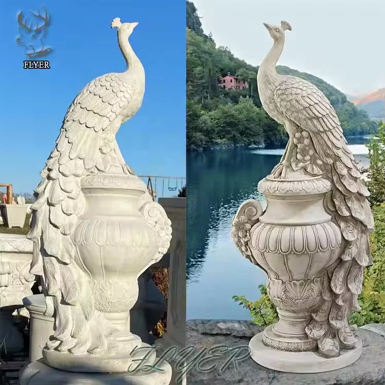 

Outdoor Garden Animal Statue Natural Solid Stone Carvings and Sculptures Cheap Marble Peacock Sculpture