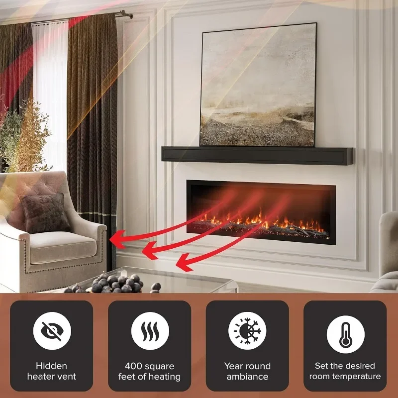 Modern Highmark Smart Linear Electric Fireplace Premium Flame Colors, Sleek Hidden Vent Design, Install Recessed Wall Wall-Mount