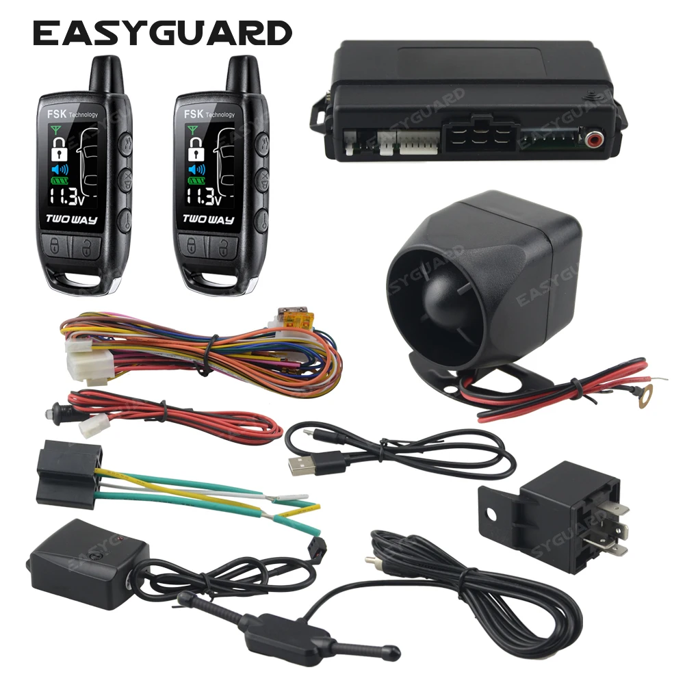 EASYGUARD EC206 Two Way Car Alarm System with LCD Pager Display & Shock Sensor Vibration Warning