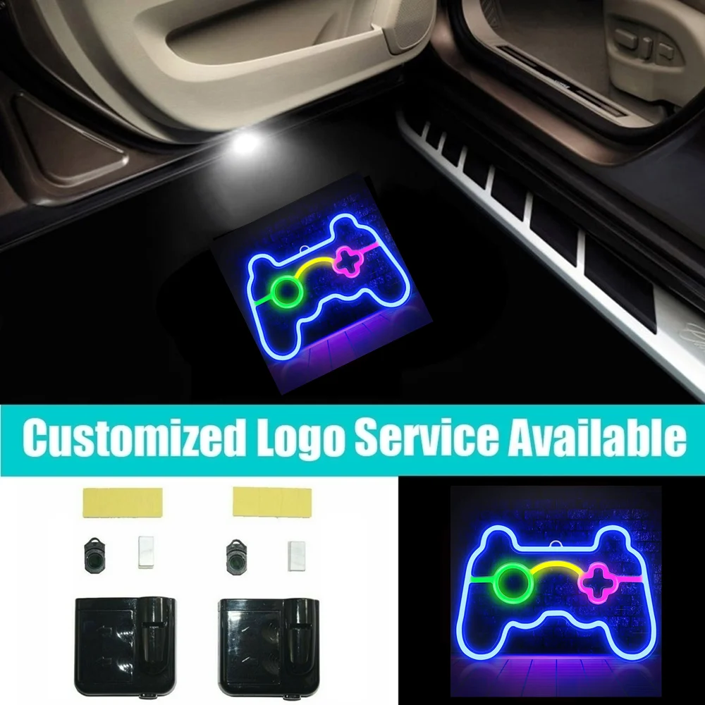 

2Pcs Game Neon Sign Gamepad Shape Logo LED Welcome Lights Car Door Welcome Projector Ghost Shadow Lights Universal