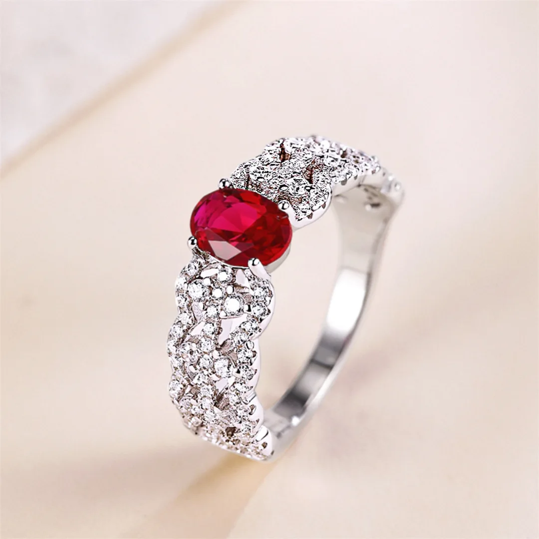

Vintage Wide Ring Lace Edge Pigeon Egg Ruby Diamond Ring S925 Silver Egg Red Corundum Ring