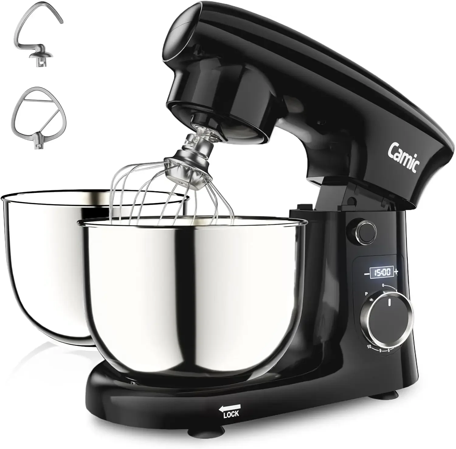 

Stand Mixer, 4.2QT+5.3QT Two bowls Electric Food Mixer, 10 Speeds with Digital setting 3-IN-1 Kitchen Mixer for Baking Cakes Coo