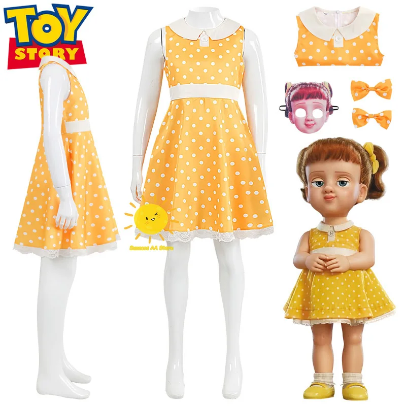 Disfraz de Beast Kingdom Gabby, disfraz de Toy Story, vestido amarillo, máscara, tocado, trajes de Gabby, disfraz de Carnaval de Halloween para mujeres adultas