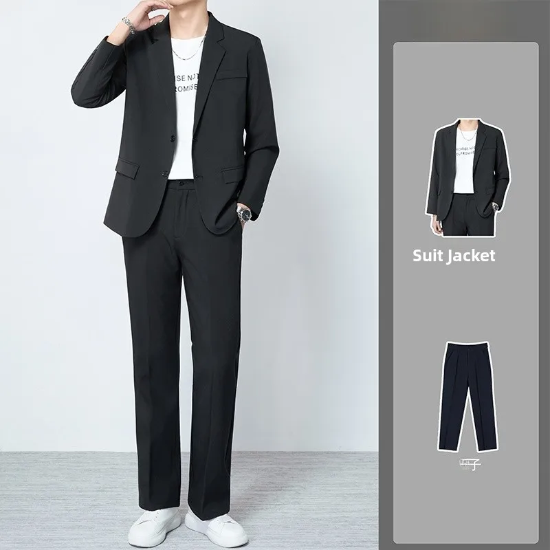 

Black Business Suit Set Men's Slim Fit Formal Coat Professional Clothing Autumn Commuting Interview Suit Male Polyester Fiber