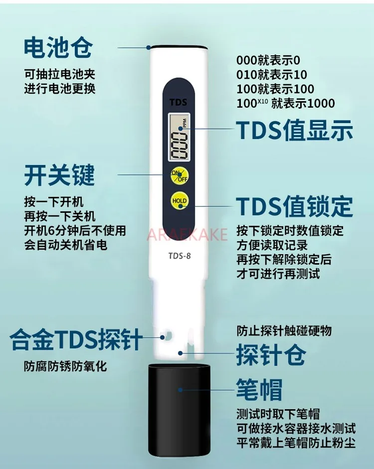 TDS water quality testing pen, multifunctional testing pen, household drinking tap water TDS high-precision hardness testing ins