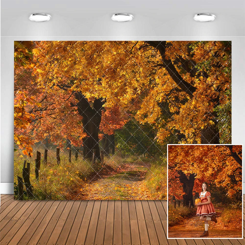 Autumn Maple Falling Leaves Trail Photography Backdrop Kids Cake Smash Birthday Backgrounds Natural Scenery Photo Studio Props