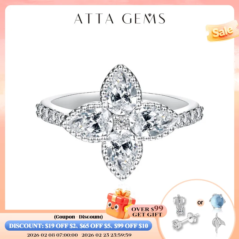 

ATTAGEMS Luxury Clover Moissanite Engagement Rings for Women S925 Silver Bride Wedding Fine Jewelry Solid 18k/14k/10k Gold Gifts
