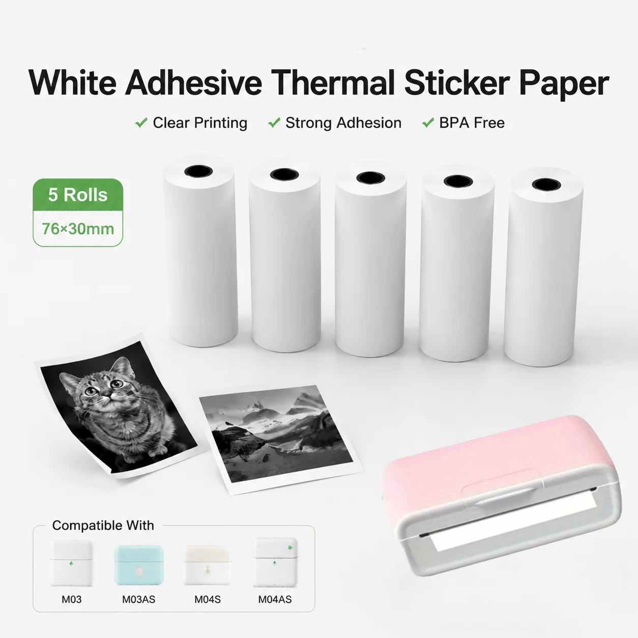 

White Thermal Photo Paper 77x30mm Smooth Roll Instant Printing For Portable Mini Bluetooth Printer Office Organization Supply