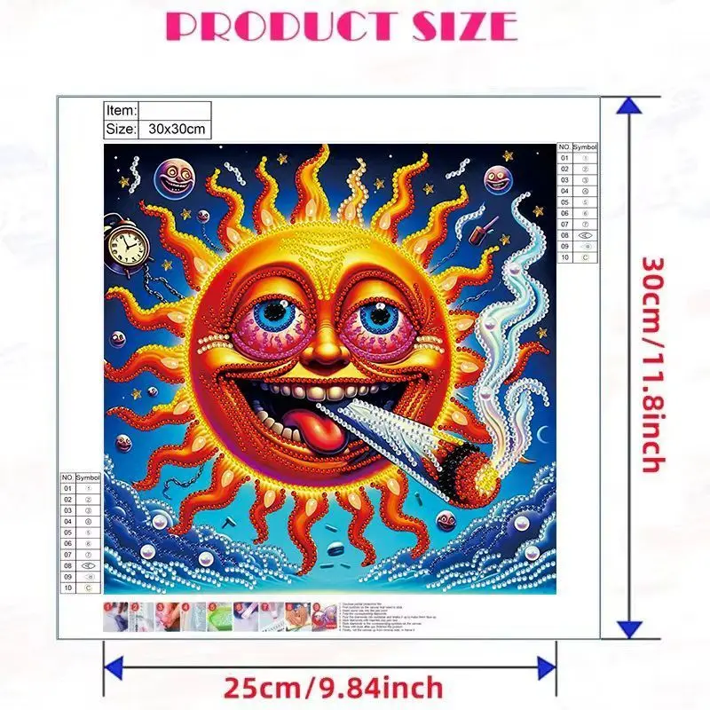 CHENISTORY 5D DIY Partial Special Shaped Drill Diamond Painting Kit Funny Sun ,Diamond Art Painting Kits for Home Decoration