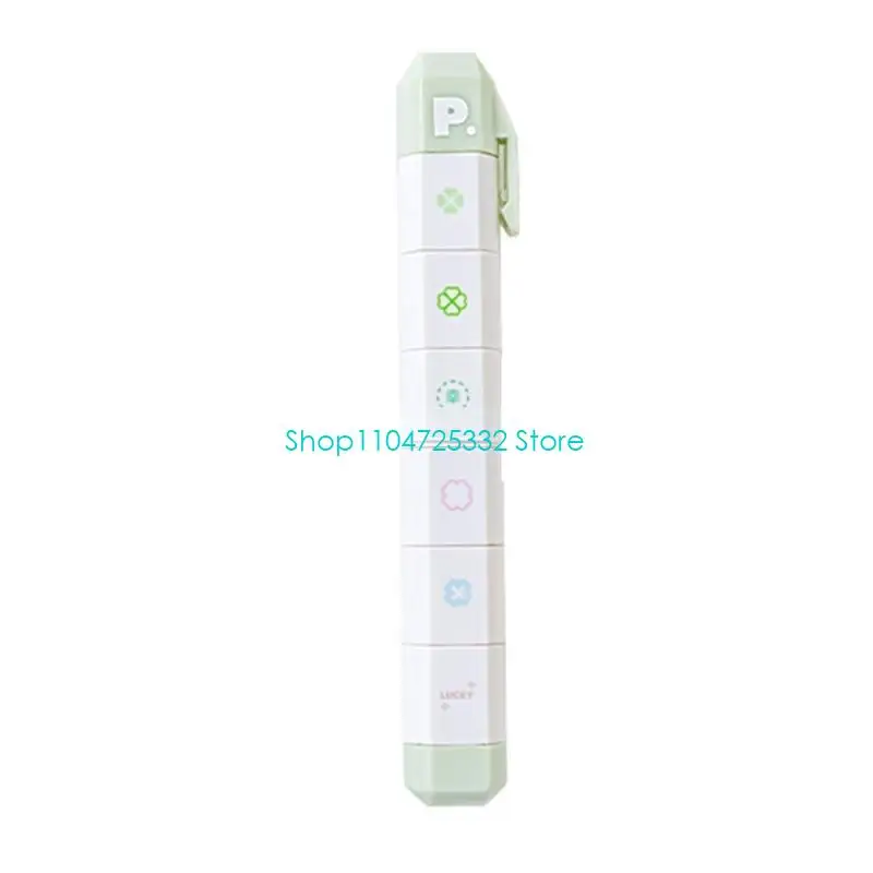 P5EA 6 Pattern in 1 ABS Plastic Stamp Pen Multipurpose Journaling Stamping Pen For Planner Diaries Scrapbooking Card Making