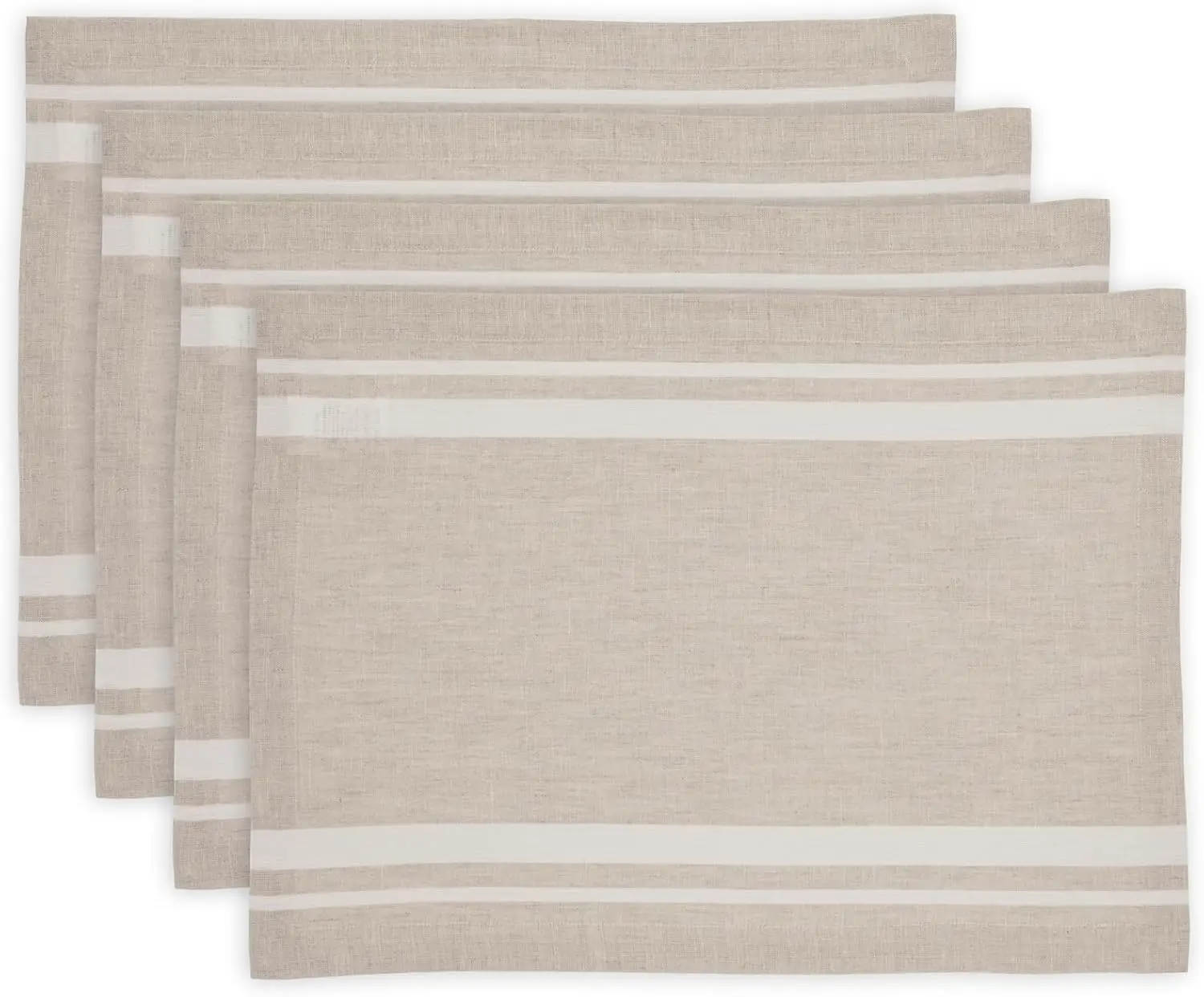 

French Stripe Placemats Set of 4 - Pure Linen, 14 x 19 Inch for Spring and Holiday Dining
