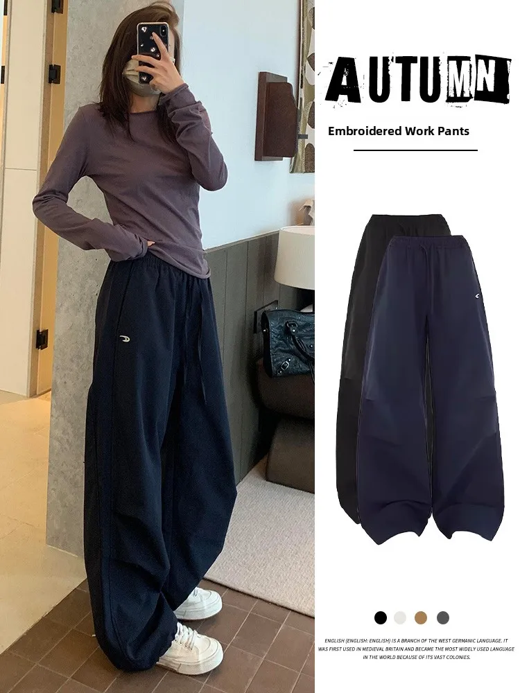 

American Sle Fce Lined Cargo Pants Women's Loose Straight Leg Qui Dry Sports Trousers Autumn Winter plus Size Casual