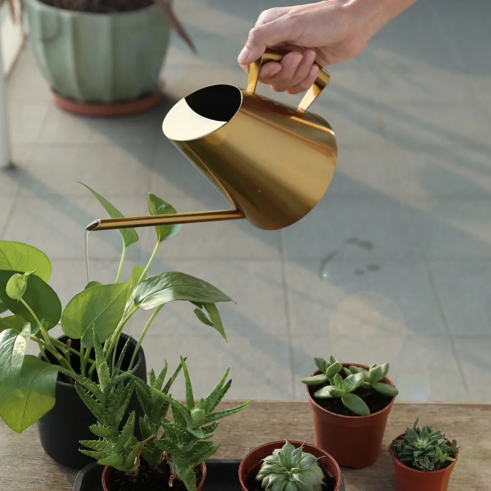 Stainless Steel Watering Can Long Spout Smooth Surface Plant Watering Pot 900ml / 30.4 Oz 1500ml / 50.7 Oz Garden Watering Can