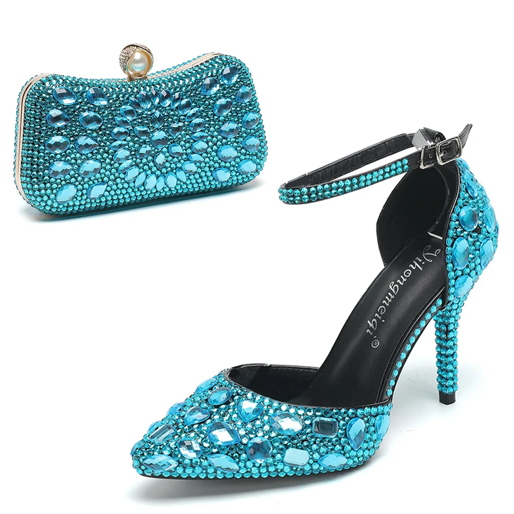 Luxury Elegant Pointed Women Sandal Shoes And Bag To Match Set Italian Style High Heels Shoes With Bag Set For Party Dress