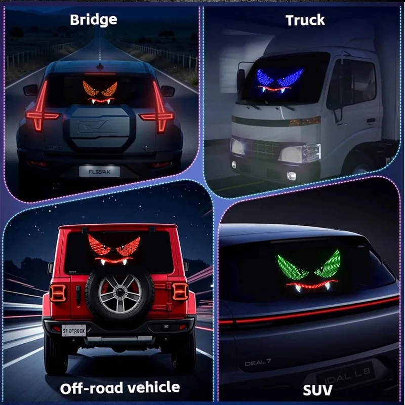 New Car Dynamic Devil's Eye Light LED Rear Windshield Decorative Warning Light With 11 Modes For Auto Modification Accessories