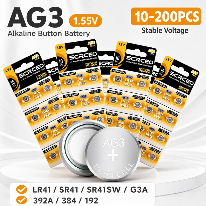 Alkaline Button Cell Battery AG3 LR41 1.55V 10-200PCS Replacement for SR41 392A 384 192 for Watch Calculator LED